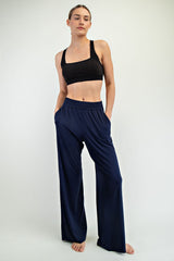 Navy Basic Wide Leg Pocketed Pants