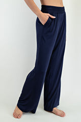 Navy Basic Wide Leg Pocketed Pants