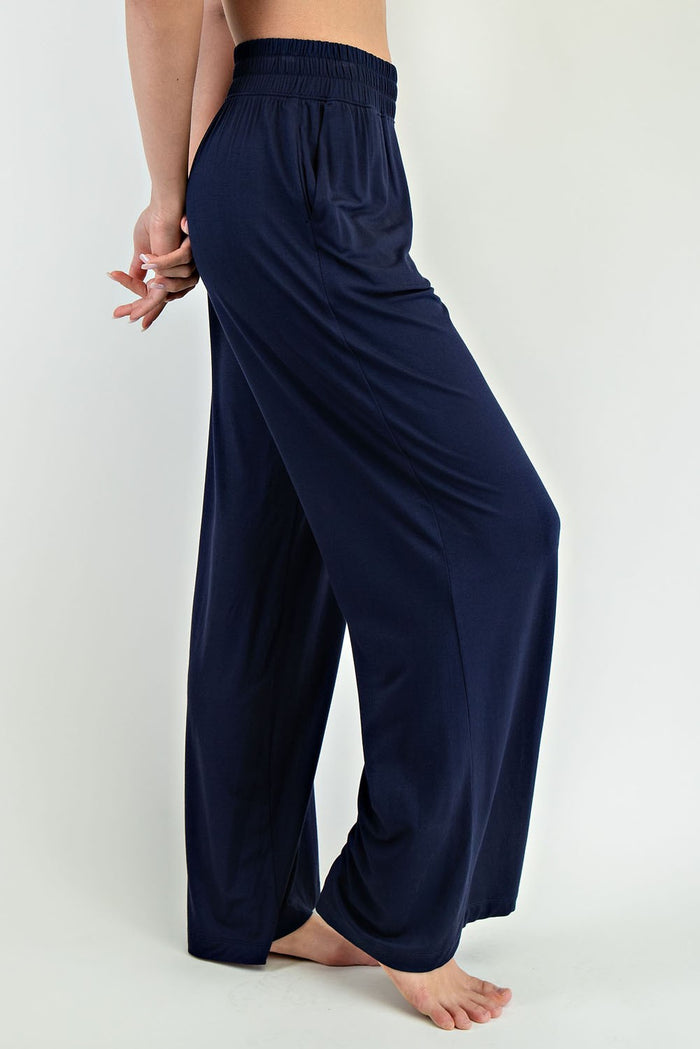 Navy Basic Wide Leg Pocketed Pants