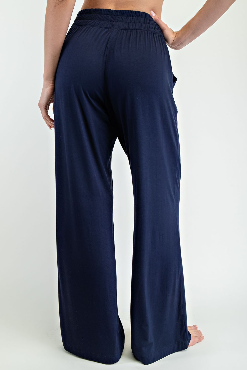 Navy Basic Wide Leg Pocketed Pants