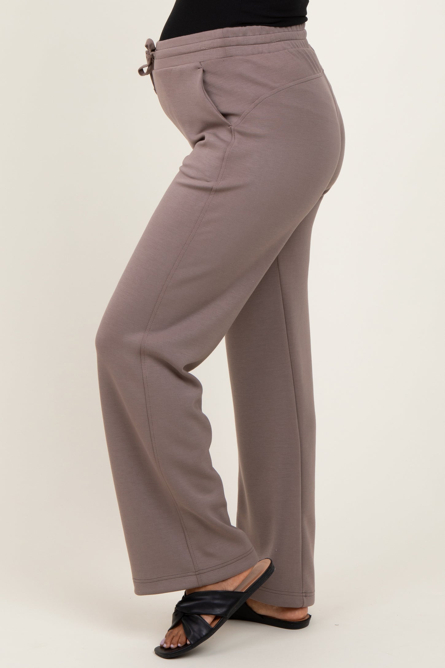 Mocha Straight Leg Drawstring Maternity Sweatpants
