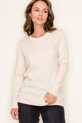 Cream Knit Long Button Sleeve Maternity Top