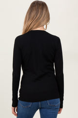 Black Knit Long Button Sleeve Maternity Top