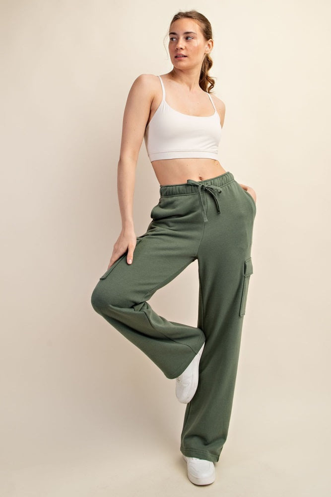 Olive Cargo Pocket Straight Leg Sweatpants