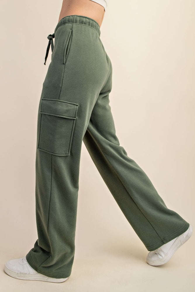 Olive Cargo Pocket Straight Leg Sweatpants