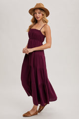 Plum Crochet Trim Tiered Maxi Dress