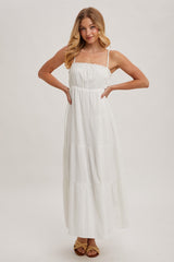 Ivory Crochet Trim Tiered Maxi Dress