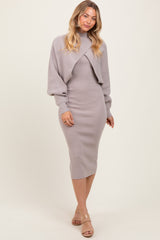 Taupe Bodycon Dress And Sweater Maternity Set