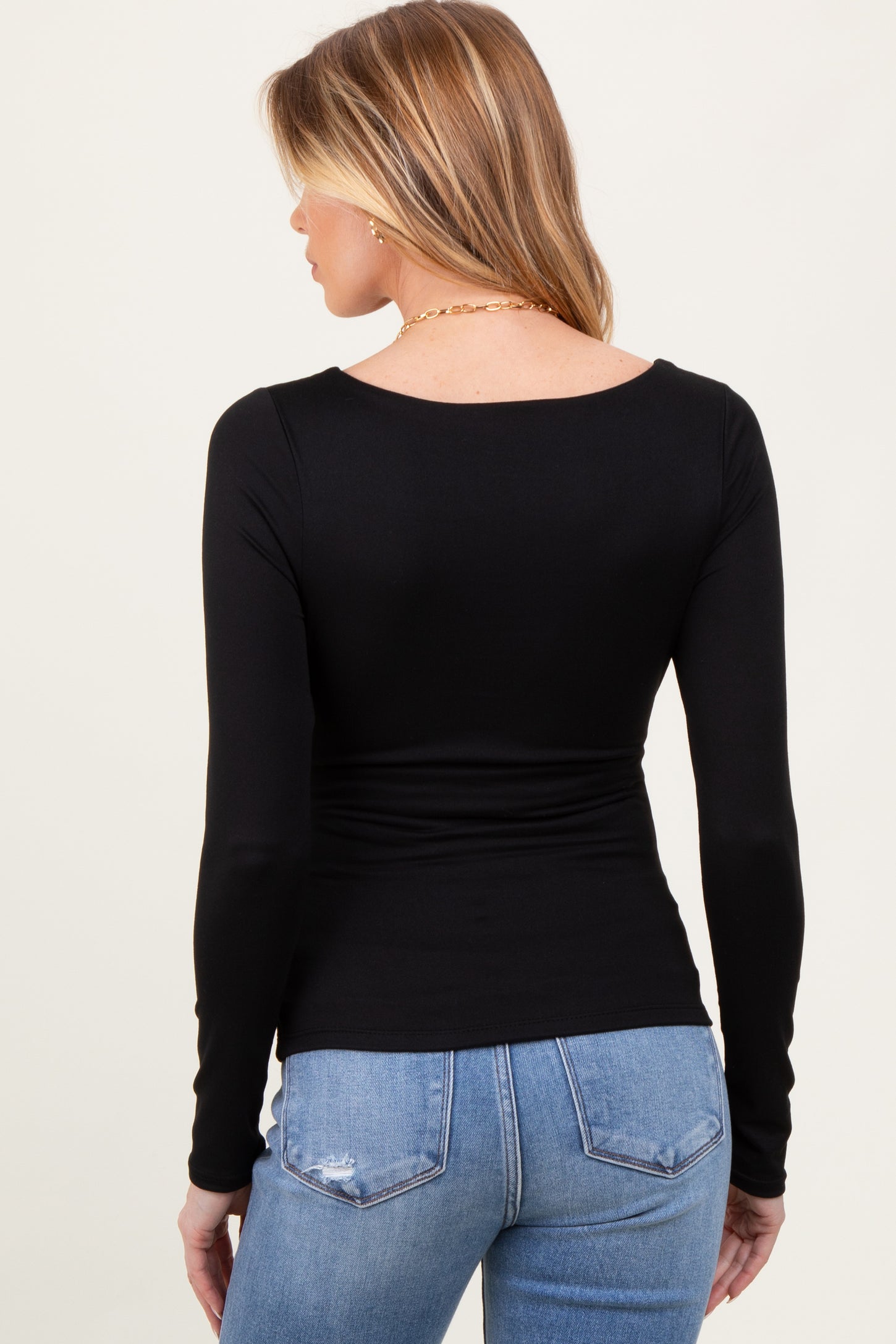 Black Square Neck Long Sleeve Maternity Top