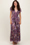 Violet Floral Metallic Flutter Sleeve Maxi Dress