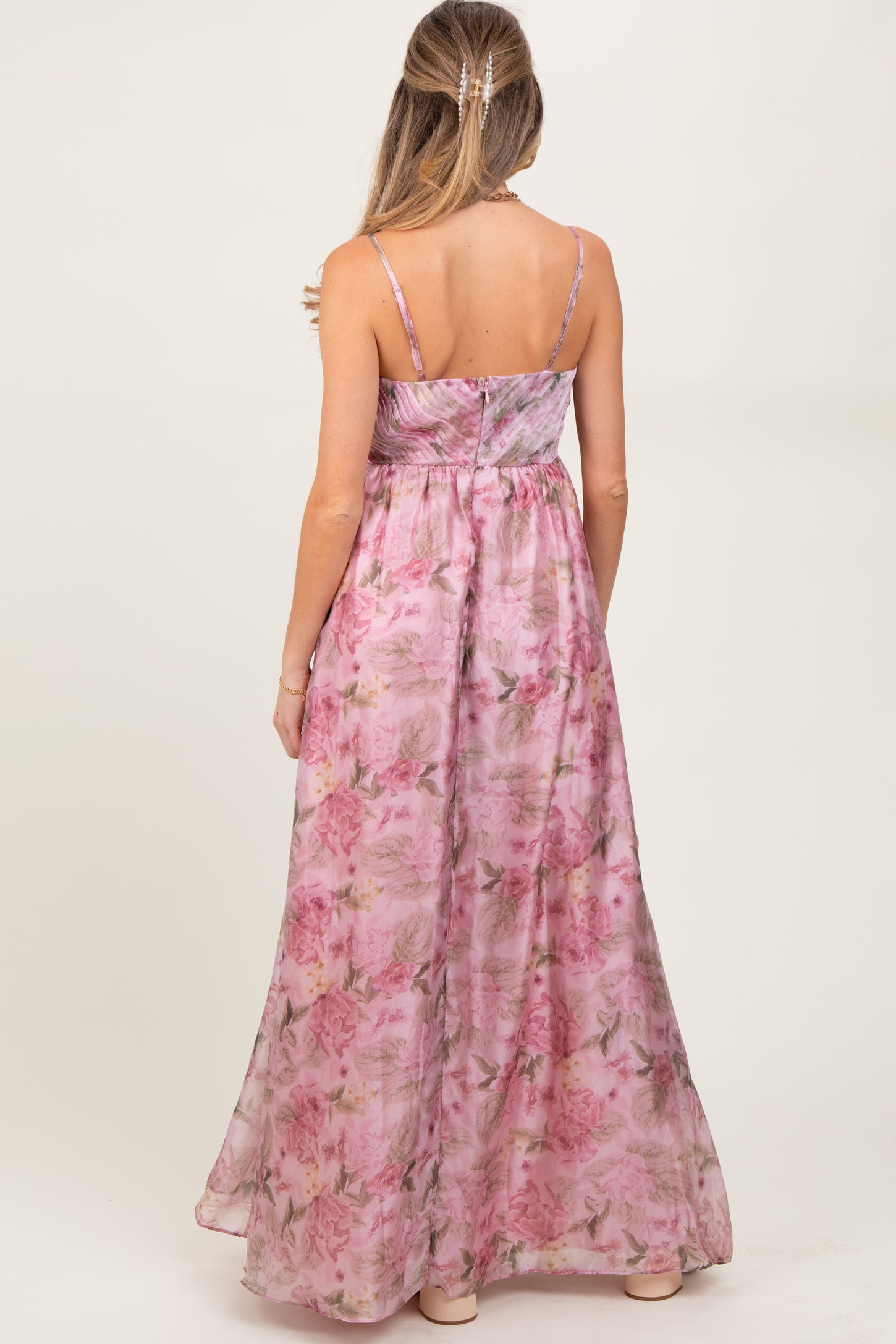 Pink Multi Floral Print Sleeveless Maternity Maxi Dress
