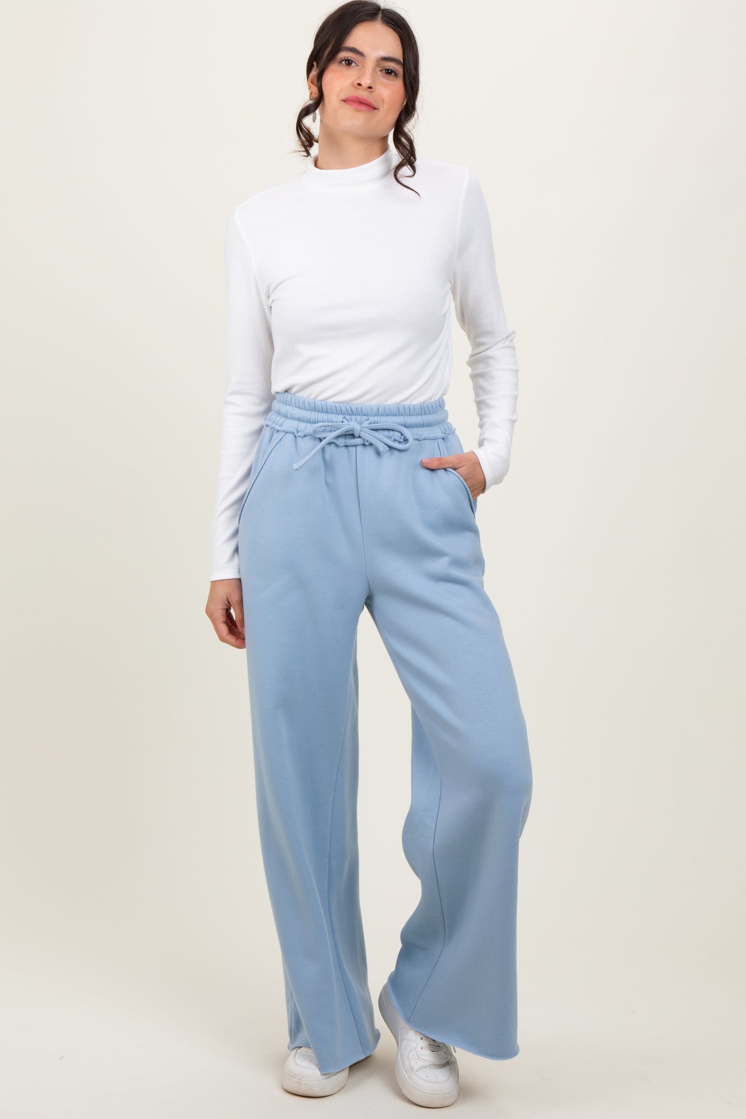 Light Blue Exposed Seam Wide Leg Maternity Sweatpants