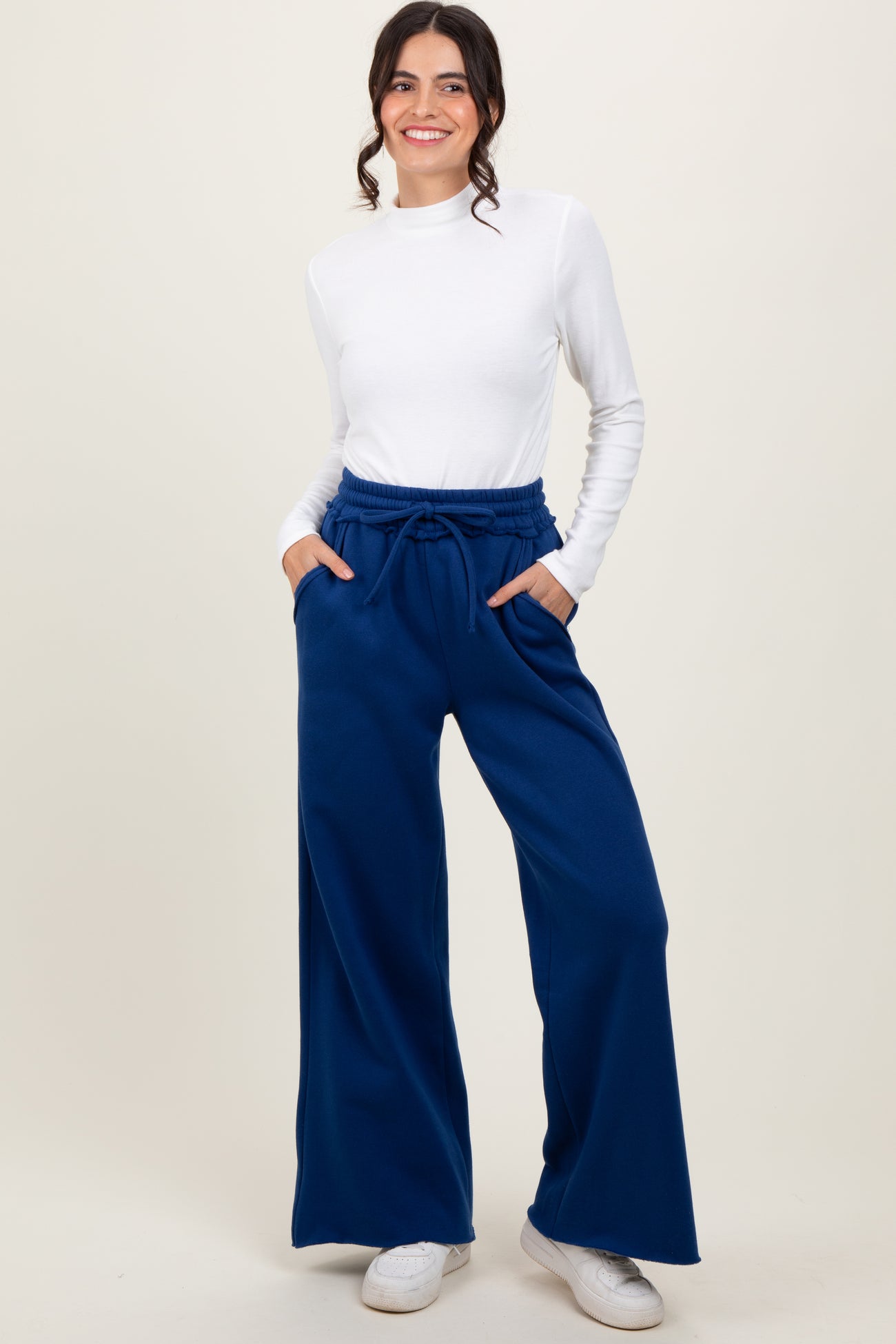 Light Navy Exposed Seam Wide Leg Maternity Sweatpants