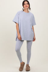 Heather Grey Oversized Crewneck Short Sleeve and Legging Maternity Set