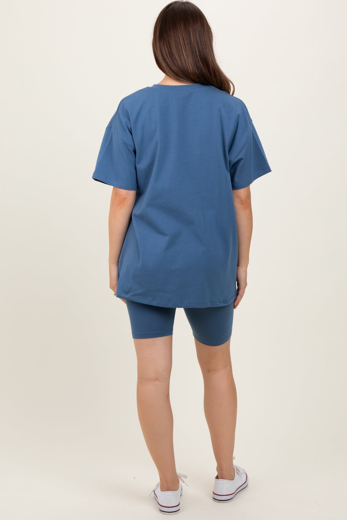 Blue Biker Shorts Maternity Set