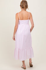 Light Pink Embroidered Striped Colorblock Maternity Midi Dress