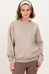 Beige Basic Fleece Crewneck Maternity Sweatshirt