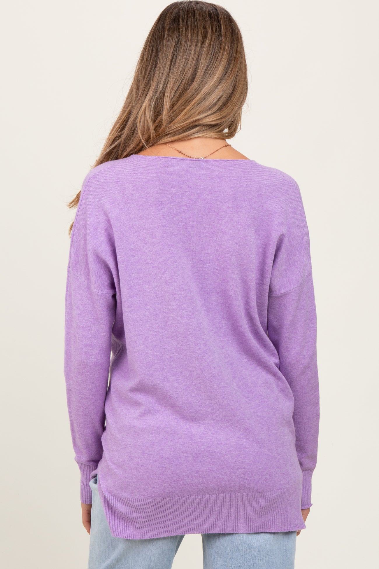 Lilac Front Seam V-Neck Side Slit Maternity Sweater