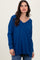 Navy Front Seam V-Neck Side Slit Sweater