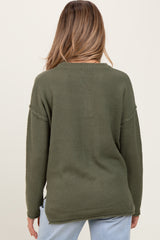 Light Olive Diamond Knit Button Detail Maternity Sweater