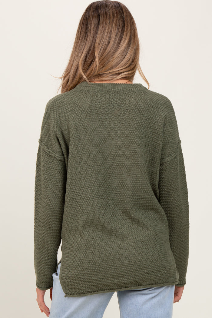 Light Olive Diamond Knit Button Detail Maternity Sweater