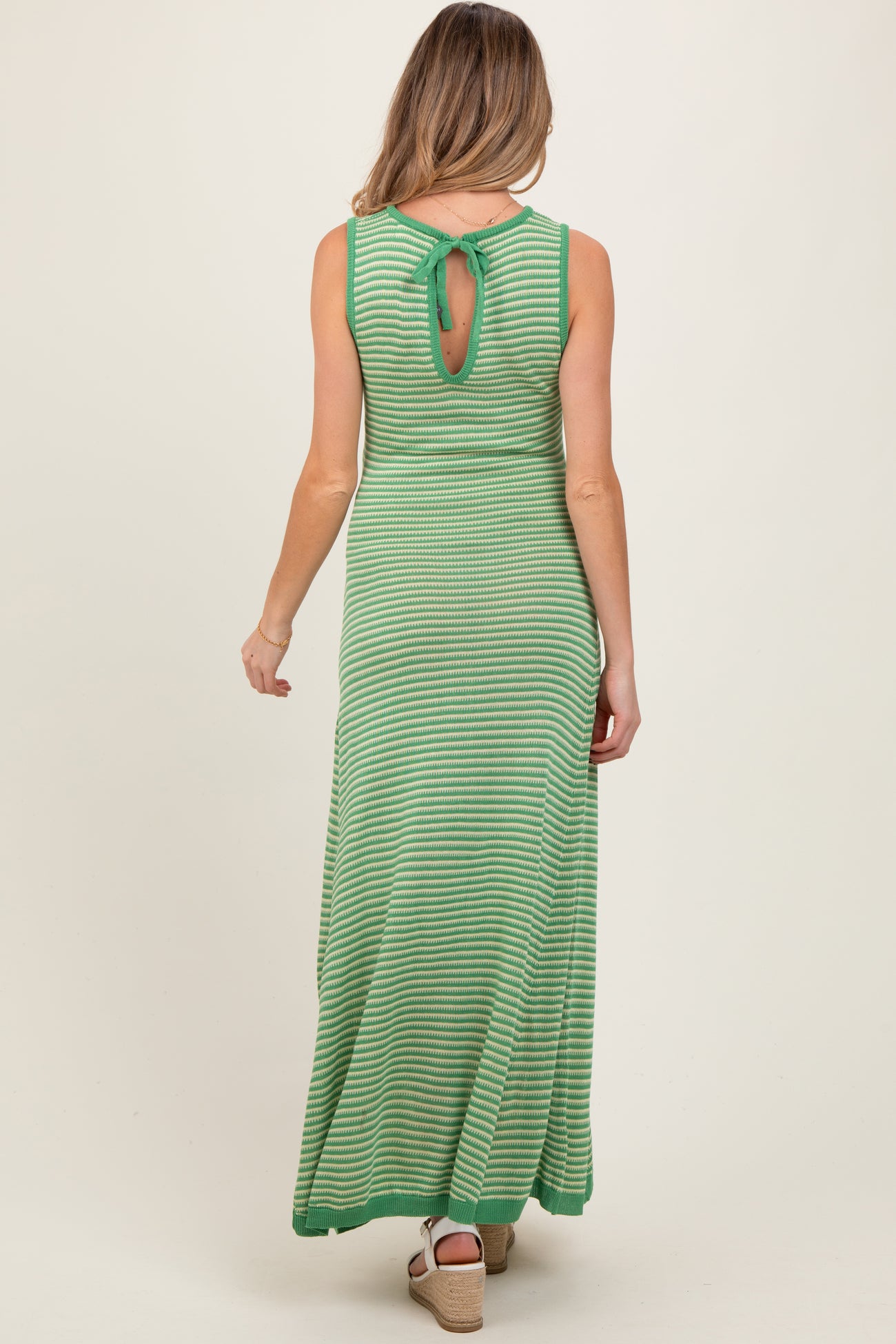 Green Striped Maternity Maxi Dress