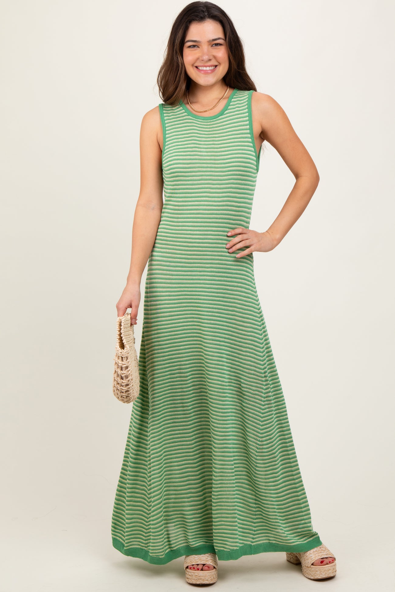 Green Striped Maternity Maxi Dress