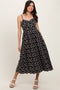 Black Floral Embroidered Scallop Detail Midi Dress