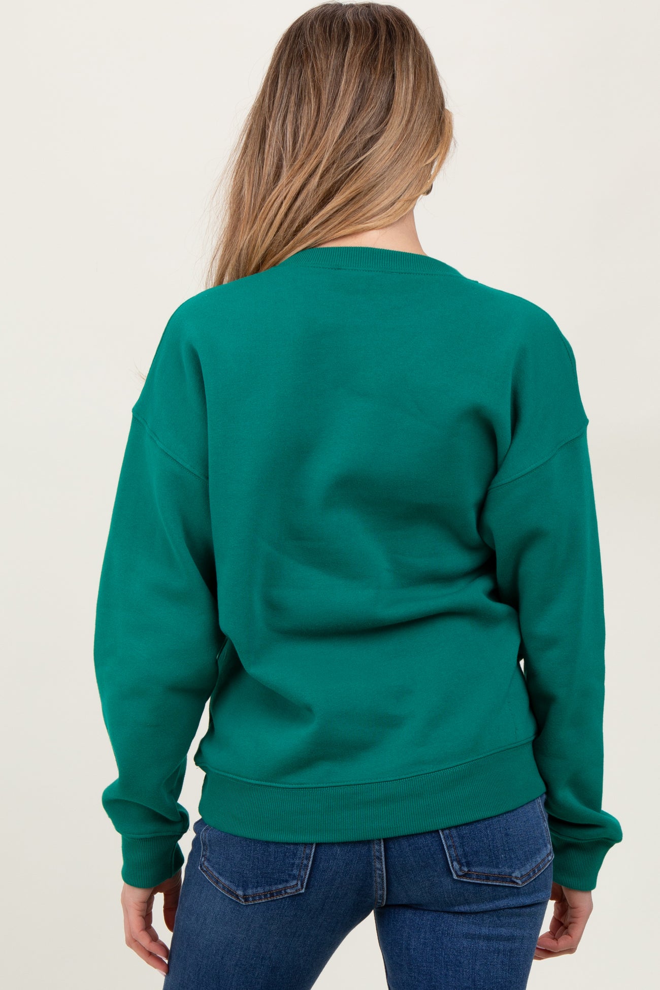 Forest Green Basic Fleece Crewneck Maternity Sweatshirt