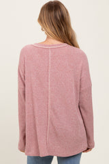 Mauve Ribbed Brushed Knit Oversized Long Sleeve Top