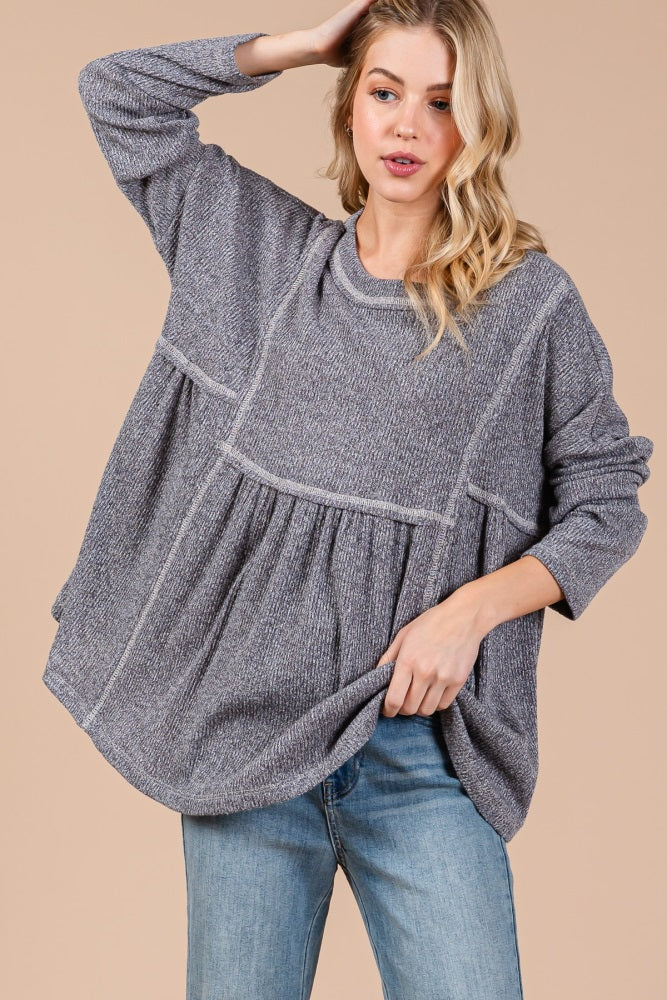 Charcoal Ribbed Brushed Knit Oversized Long Sleeve Maternity Top