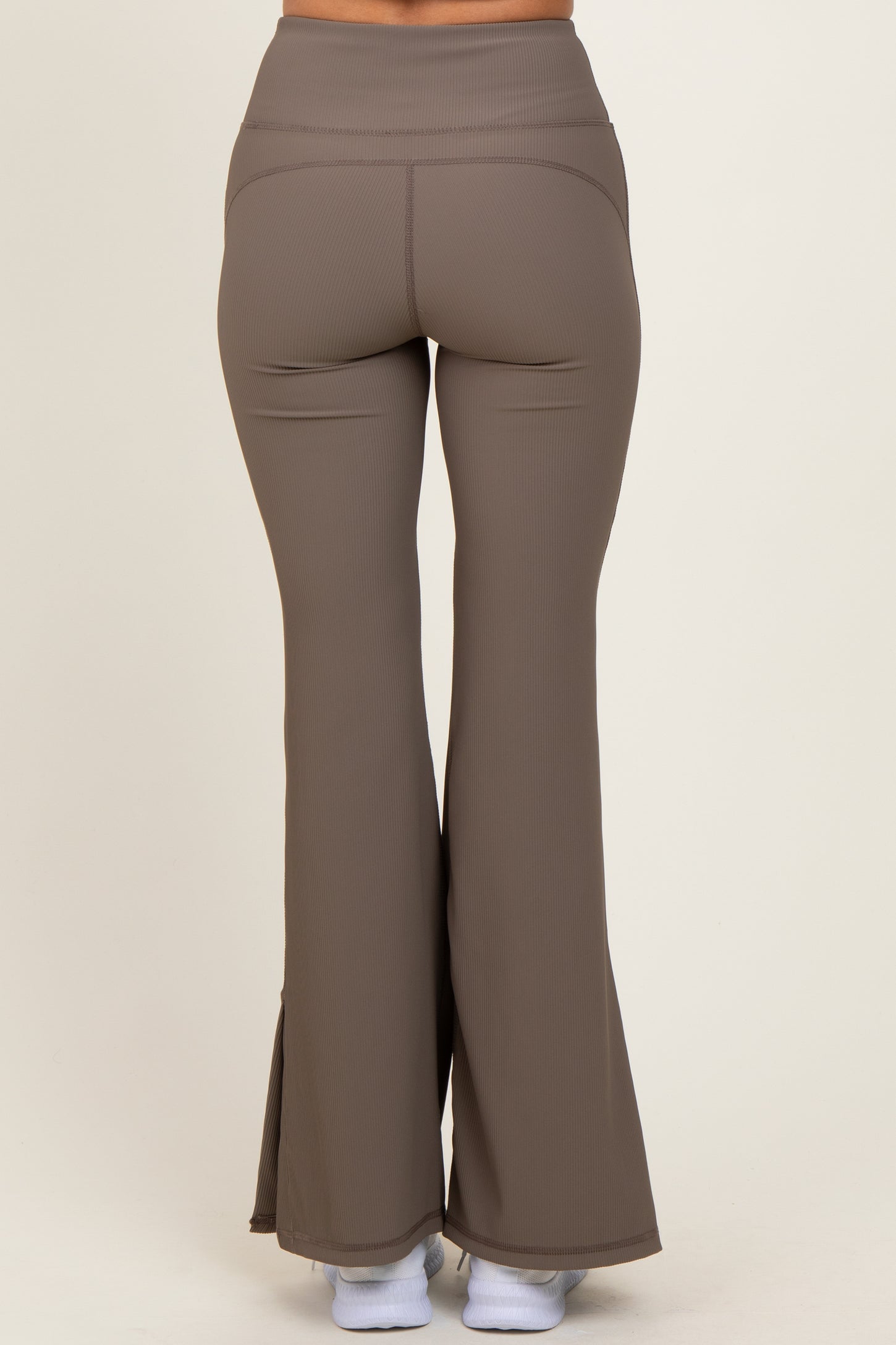 Mocha Ribbed Split Flare Leggings