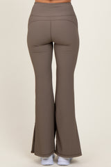 Mocha Ribbed Split Flare Leggings