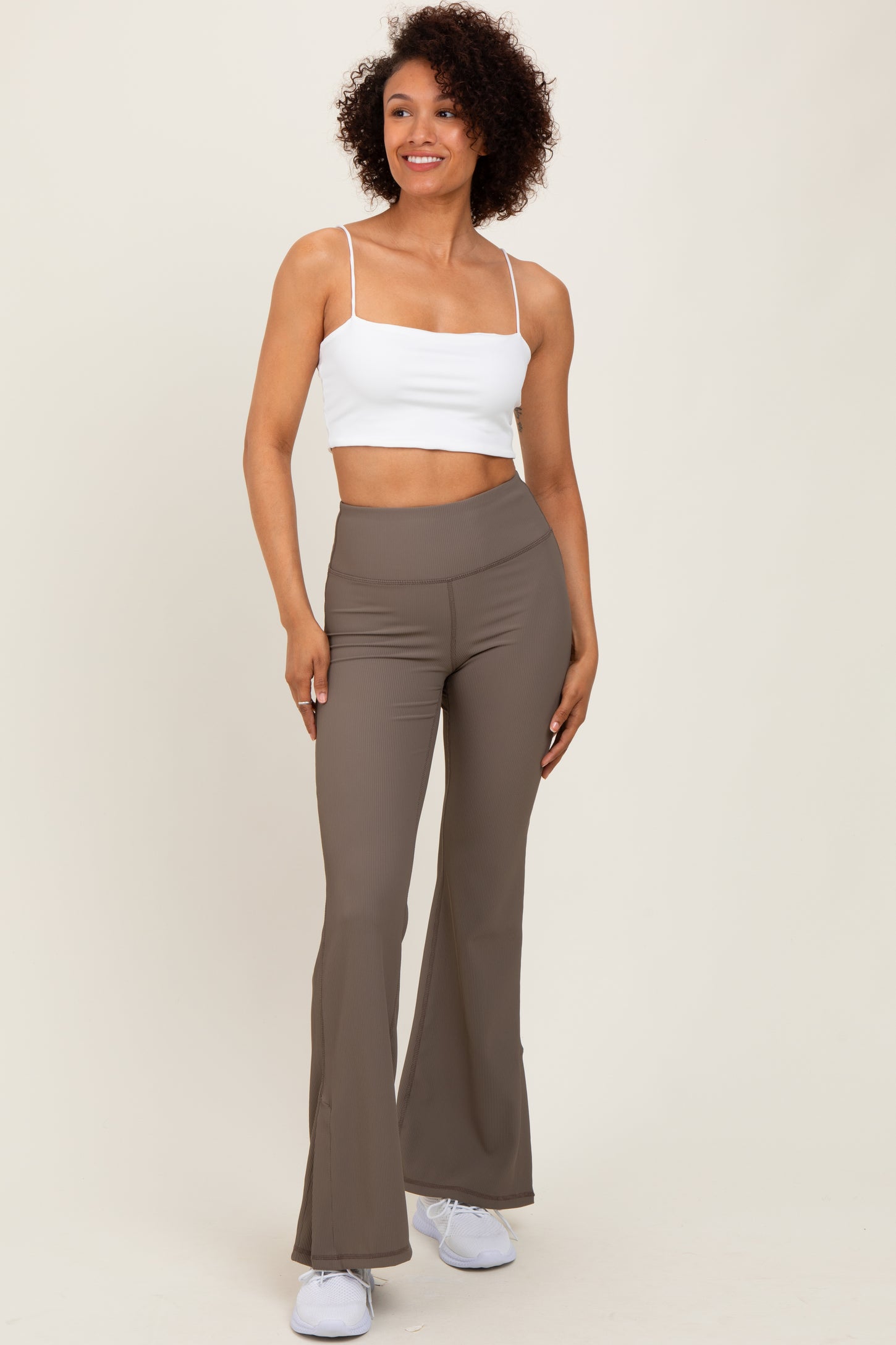 Mocha Ribbed Split Flare Maternity Leggings