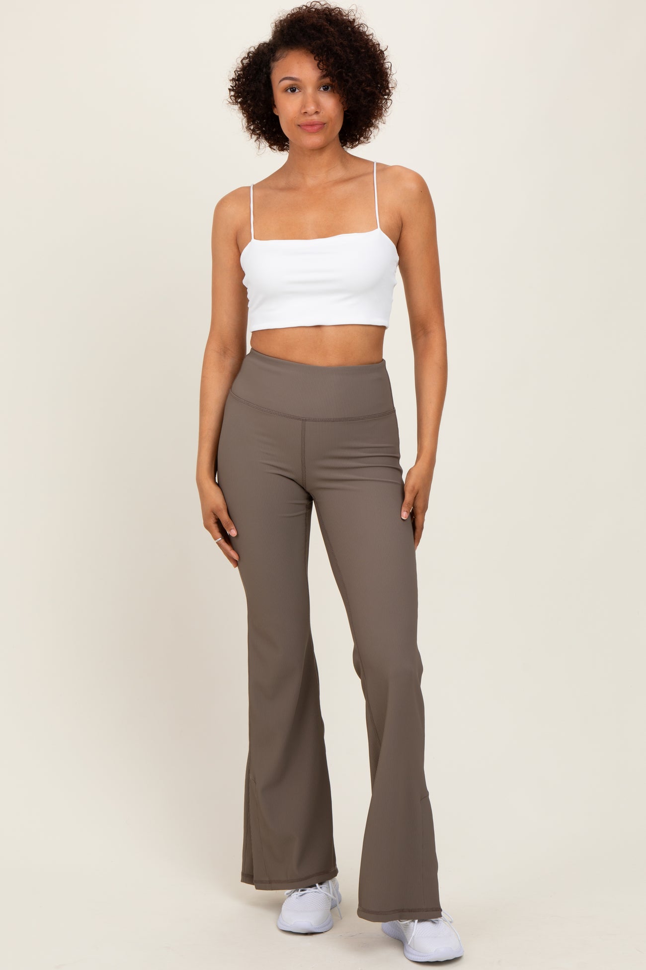 Mocha Ribbed Split Flare Leggings