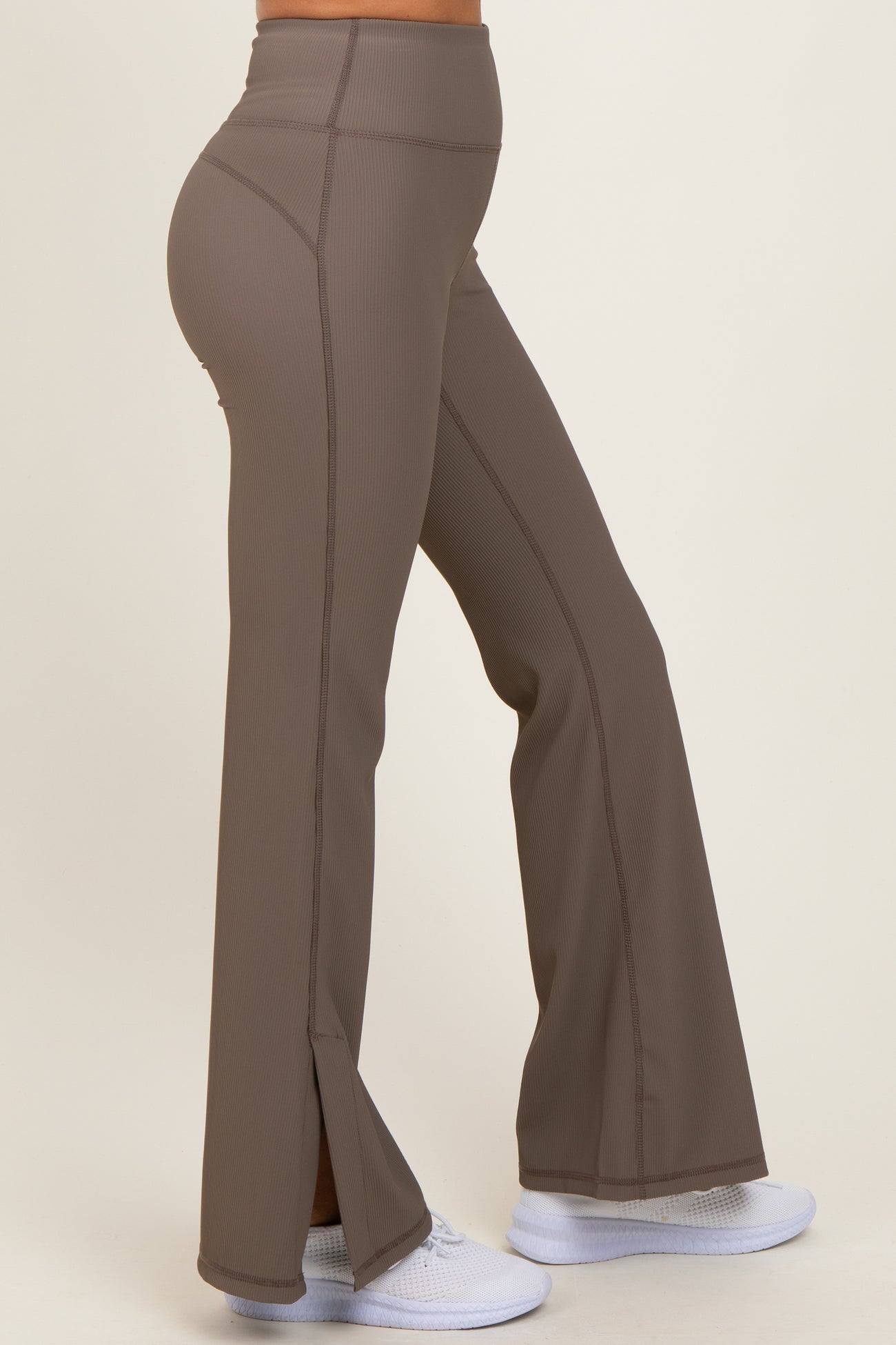 Mocha Ribbed Split Flare Leggings