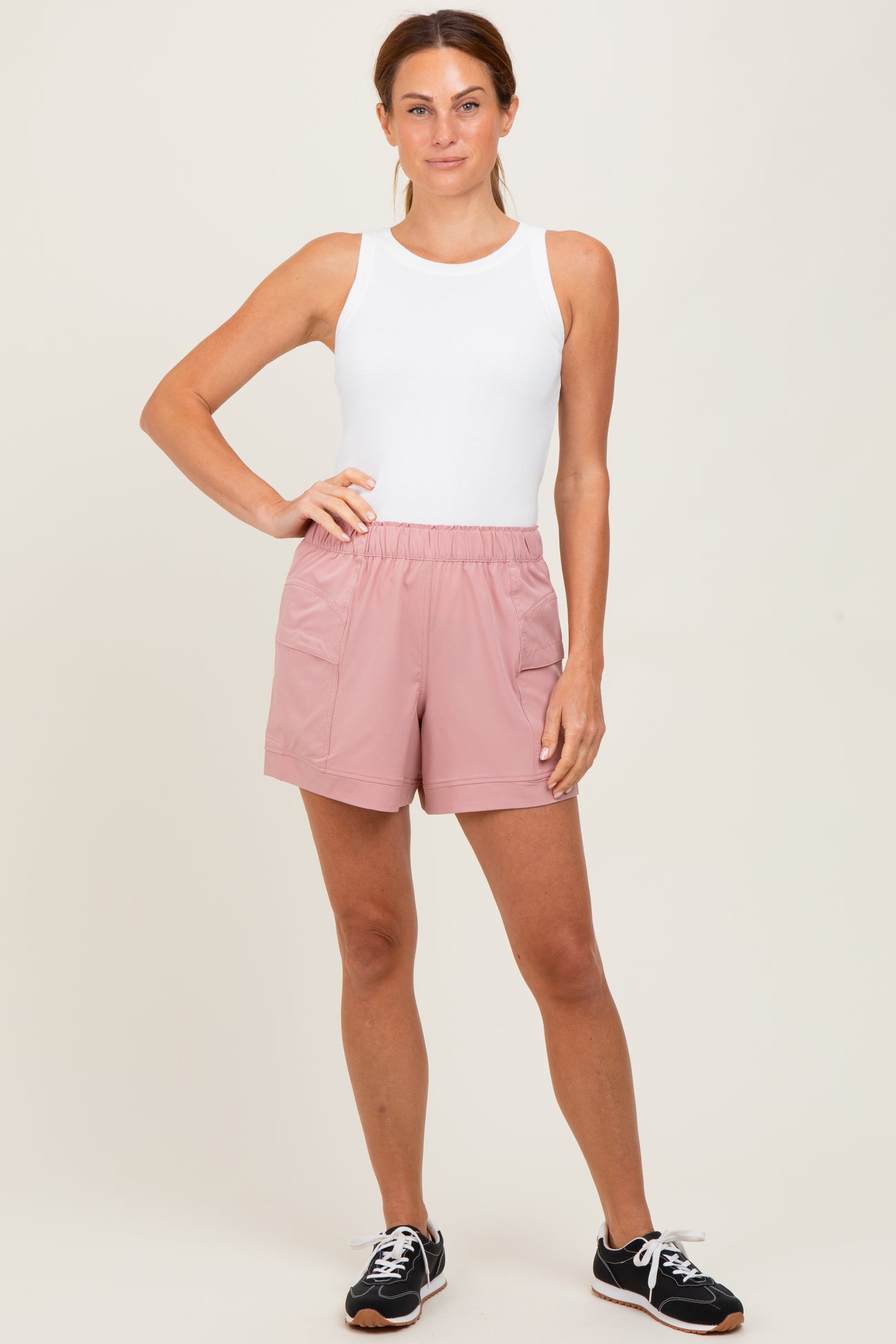 Mauve Elastic Cargo Shorts