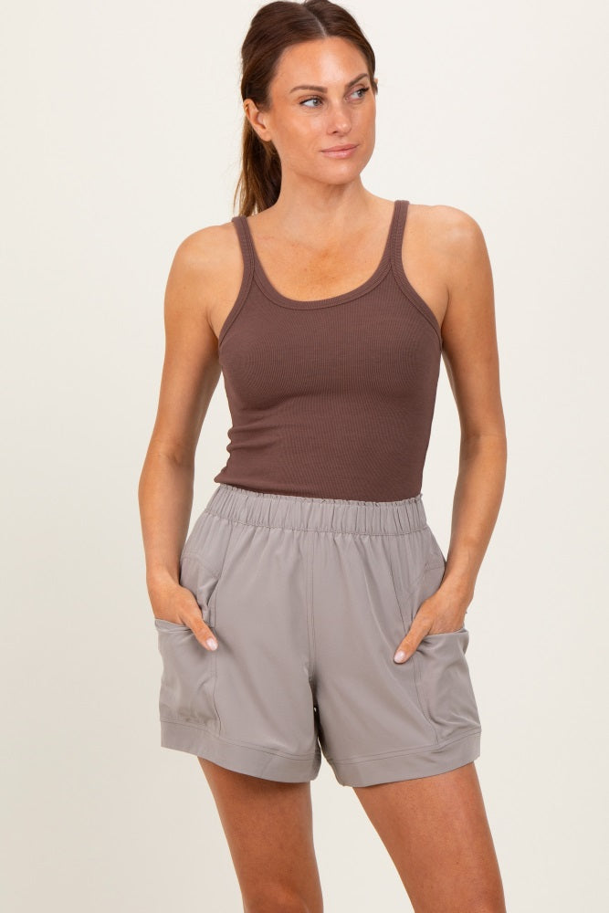 Taupe Elastic Cargo Maternity Shorts