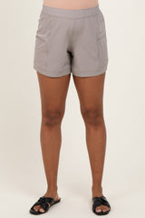 Taupe Elastic Cargo Maternity Shorts