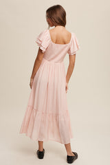 Light Pink Flutter Sleeve Midi Dress