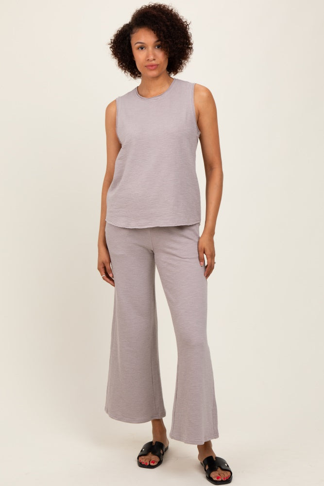 Light Mocha Slub Knit Maternity Pants Set
