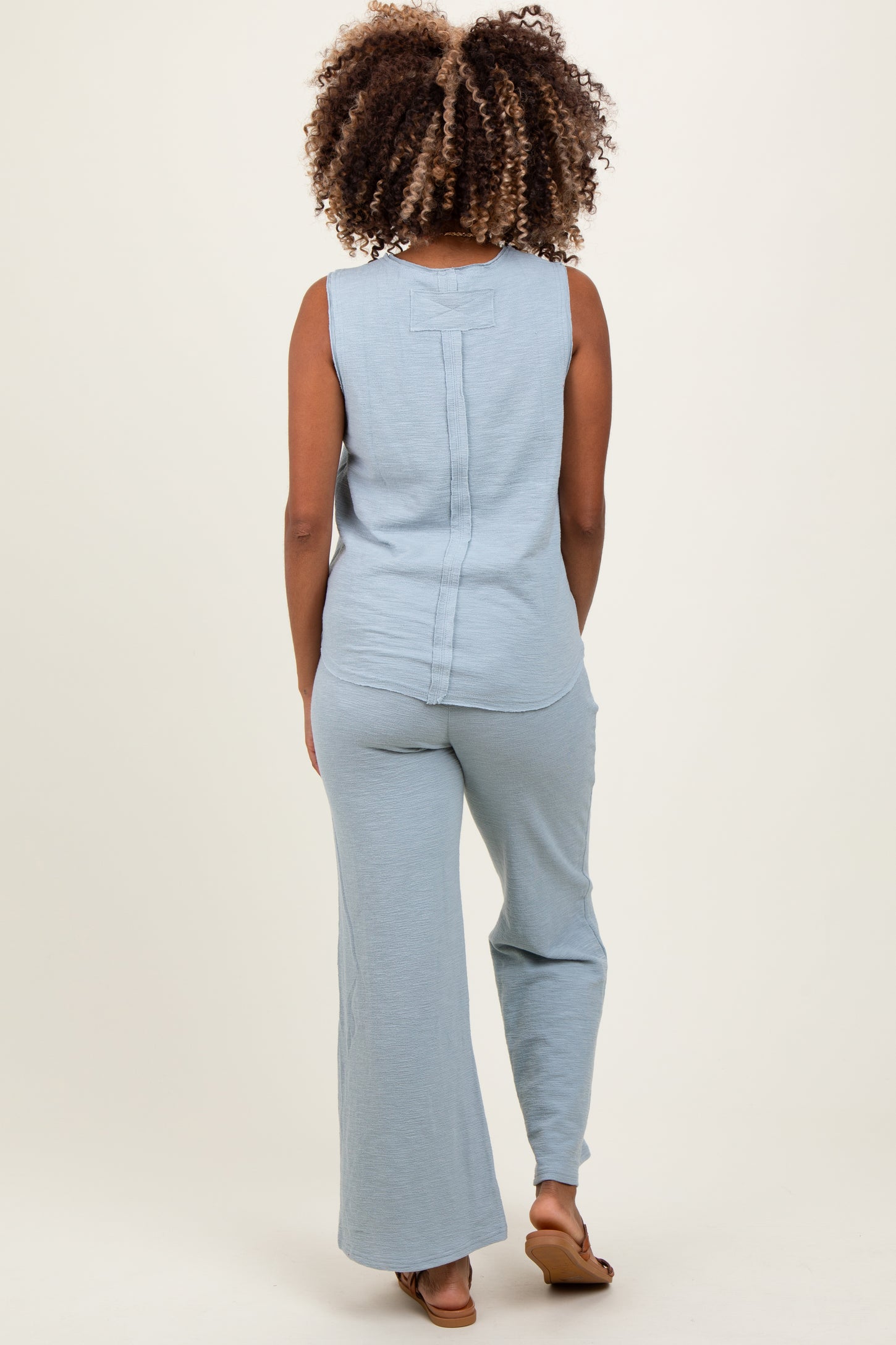 Light Blue Slub Knit Maternity Pants Set