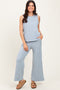 Light Blue Slub Knit Pants Set
