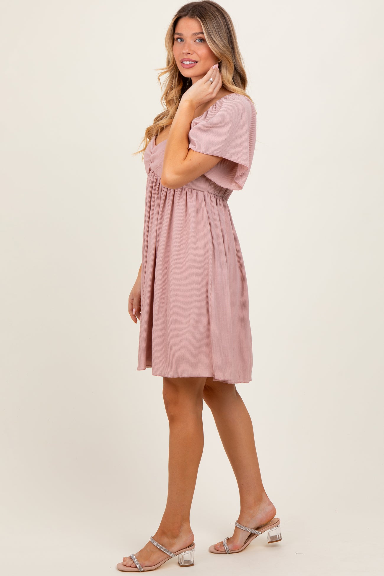 Light Pink Sweetheart Neckline Plisse Dress