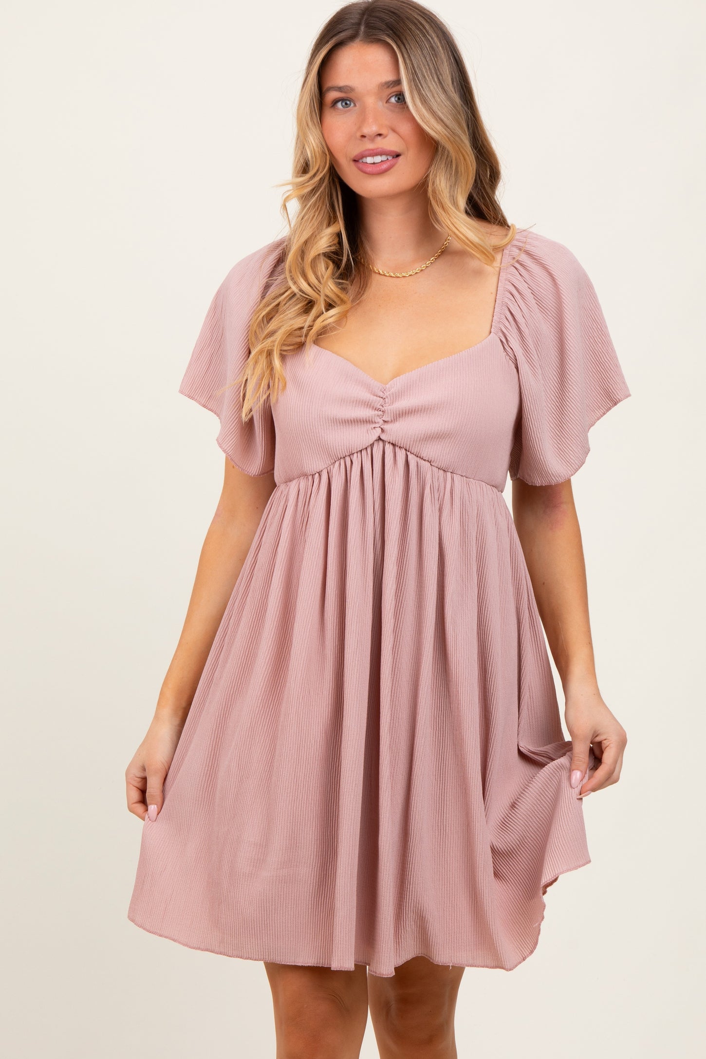 Light Pink Sweetheart Neckline Plisse Dress