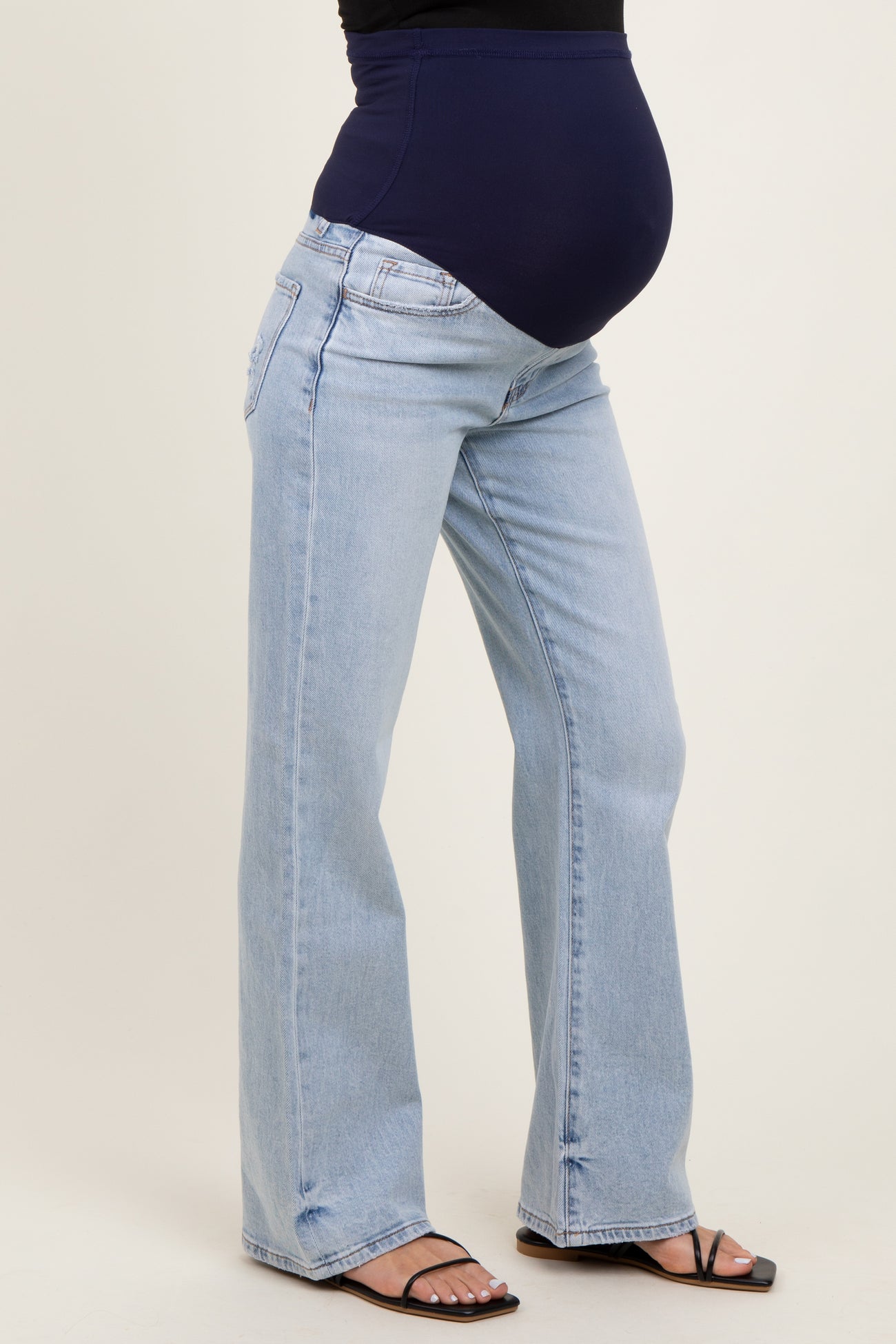 Light Blue Lightly Distressed Maternity Flare Jeans
