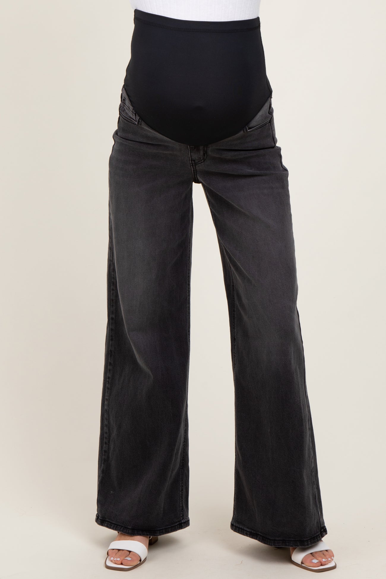 Black Washed Baggy Wide Leg Maternity Jeans