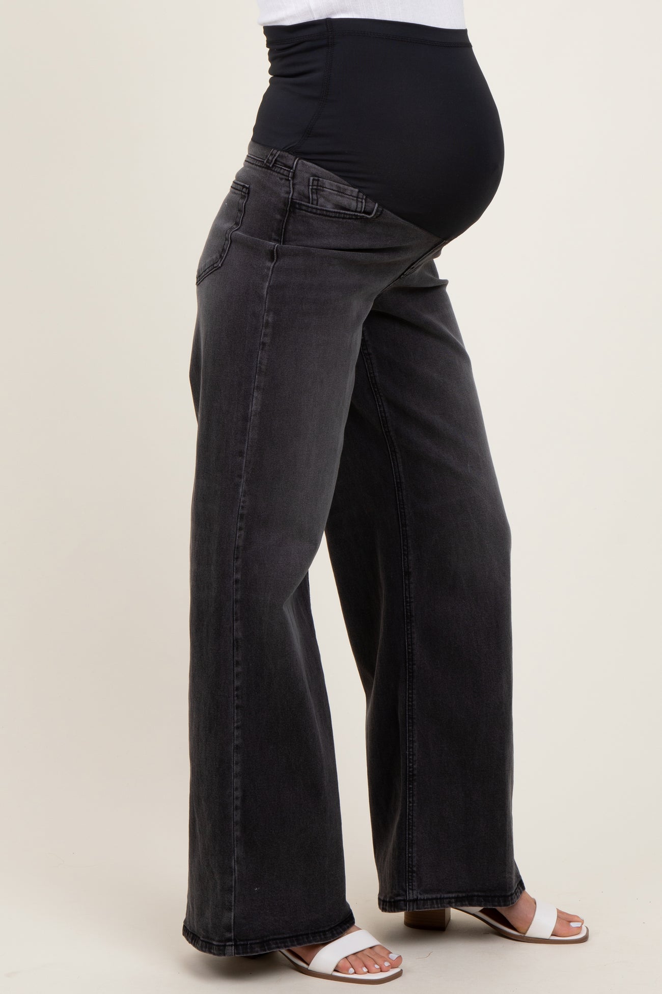 Black Washed Baggy Wide Leg Maternity Jeans
