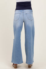 Light Blue Ripped Knee Baggy Wide Leg Maternity Jeans