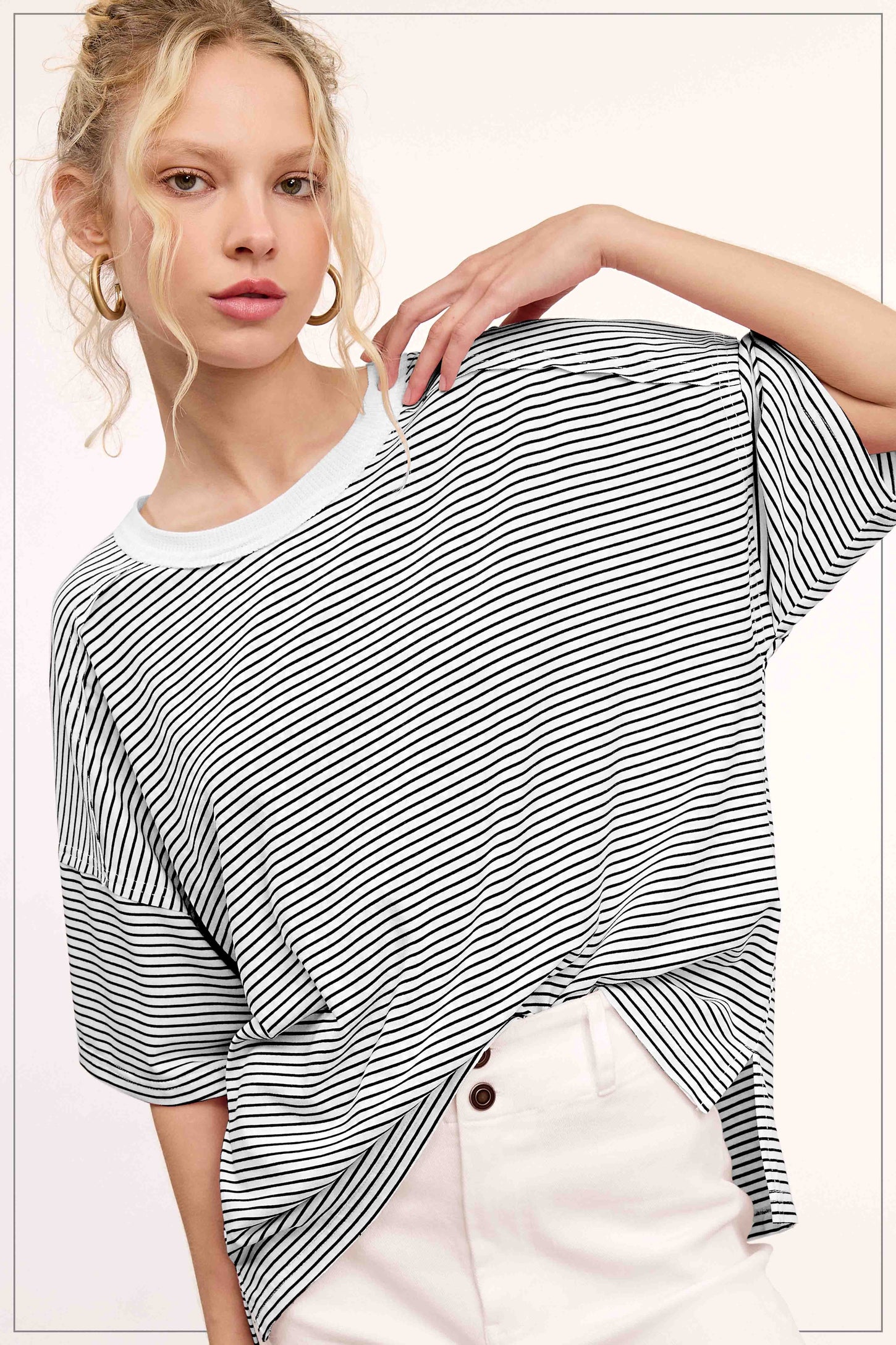 Black Striped Drop Shoulder Short Sleeve Maternity Top
